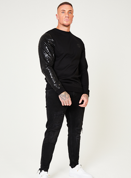 One Arm Print Sweat - Black