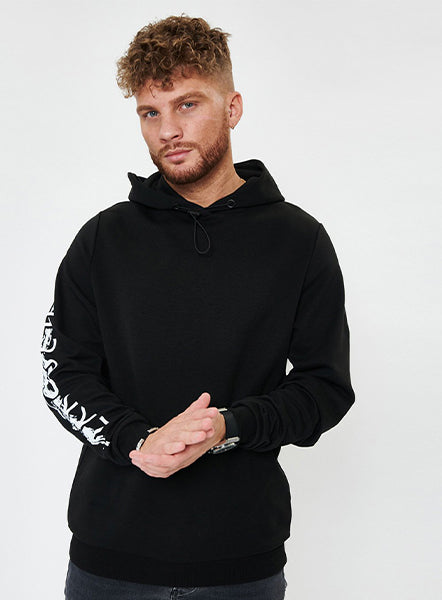 One Arm Print Hoodie - Black