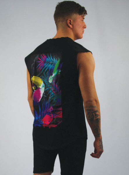 TROPICAL SLEEVELESS TEE - BLACK