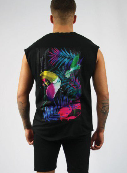 TROPICAL SLEEVELESS TEE - BLACK