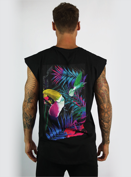 TROPICAL SLEEVELESS TEE - BLACK